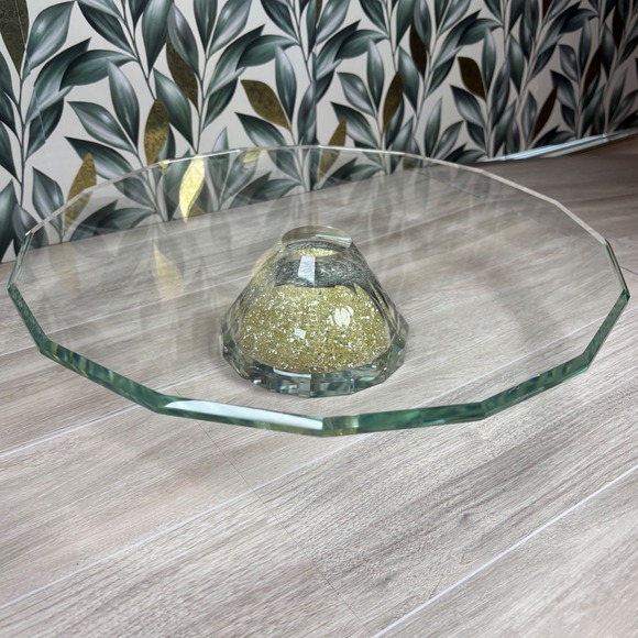 Oleg Cassini Other - Oleg‎ Cassini Crystal Yellow Diamond Footed Cake Stand Serving Platter 13"